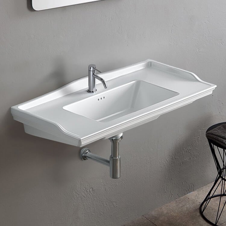 CeraStyle 036300-U-One Hole Rectangular White Ceramic Wall Mounted Bathroom Sink